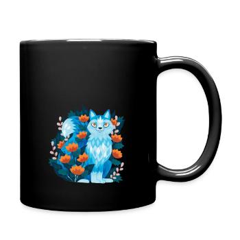 Blauer Wolf in den Blumen T-Shirt - Tasse einfarbig - Schwarz - Rechts
