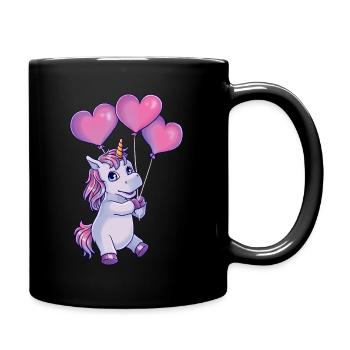 Einhorn mit Herzen Ballon Valentinstag - Tasse einfarbig - Schwarz - Rechts