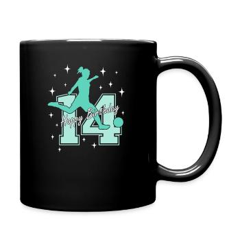 14. Geburtstag Fussball Fussballspielerin - Tasse einfarbig - Schwarz - Rechts