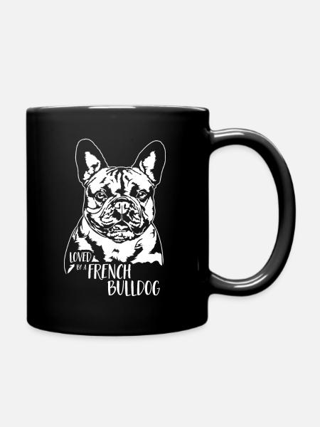 Aimé par un chien bouledogue français disant Wilsigns - Mug uni - noir