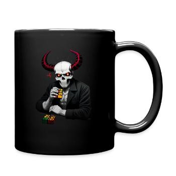 Gehörnter Schädel | Zerstöre seinen Puzzlewürfel - Tasse einfarbig - Schwarz - Rechts