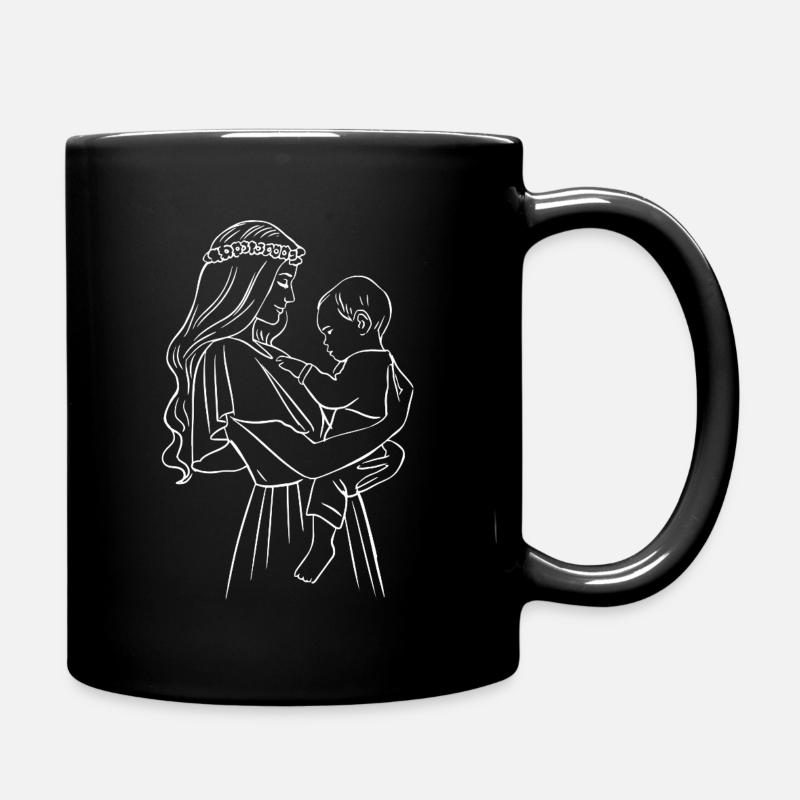 Mère et fils - Pochoir blanc - Mug uni - noir