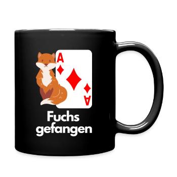 Fuchs gefangen beim Doppelkopf - Tasse einfarbig - Schwarz - Rechts