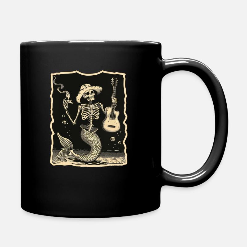 Skeleton Mermaid Guitar - Full Colour Mug - black