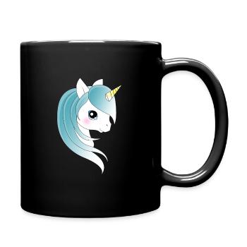 Einhorn mit blauen Haaren - Tasse einfarbig - Schwarz - Rechts