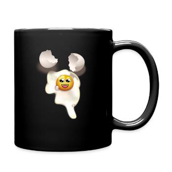 Spiegelei mit Smiley und gebrochener Eierschale - Tasse einfarbig - Schwarz - Rechts