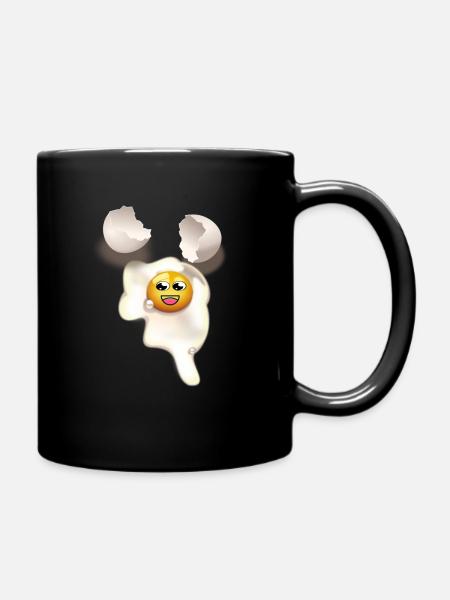 Fried egg with and broken eggshell - Full Colour Mug - black