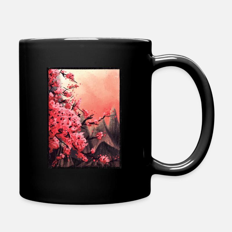Kirschblüten Japan, Kunst Landschaft Gebirge Asien - Tasse einfarbig - Schwarz