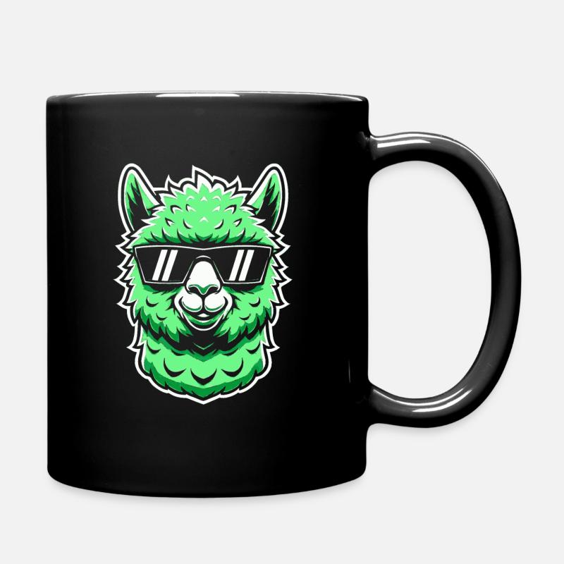 Grünes Lama Alpaka mit Sonnenbrille Comic Kunst - Tasse einfarbig - Schwarz