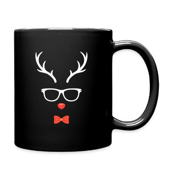 Reindeer Christmas Rudolf hipster geeky - Full Colour Mug - black - Right