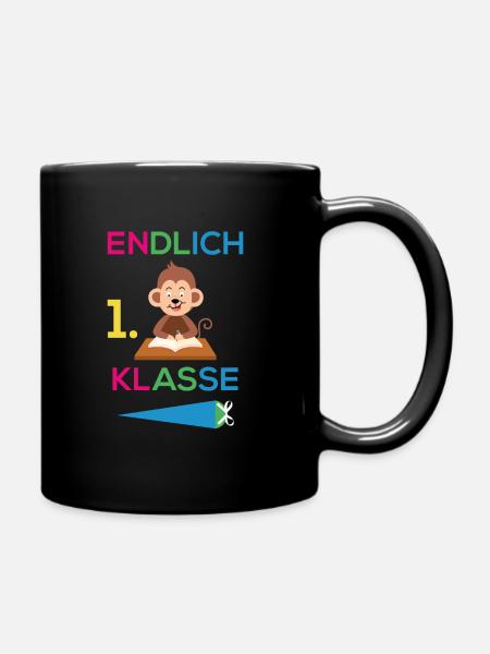 Einschulung 1. Klasse Affe Schule - Tasse einfarbig - Schwarz