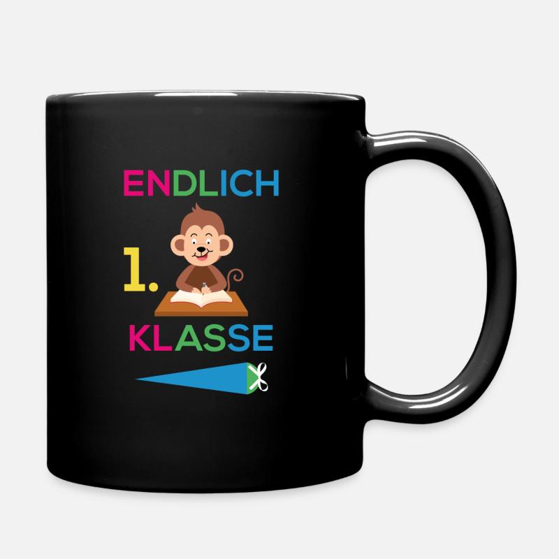 Einschulung 1. Klasse Affe Schule - Tasse einfarbig - Schwarz