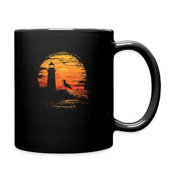 Seagull Seabird Lighthouse Sunset - Full Colour Mug - black - Right