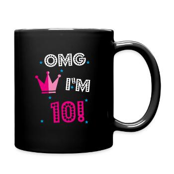 Birthday 10 years girl OMG crown pink blue - Full Colour Mug - black - Right