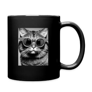 Cool bespectacled cat - Full Colour Mug - black - Right