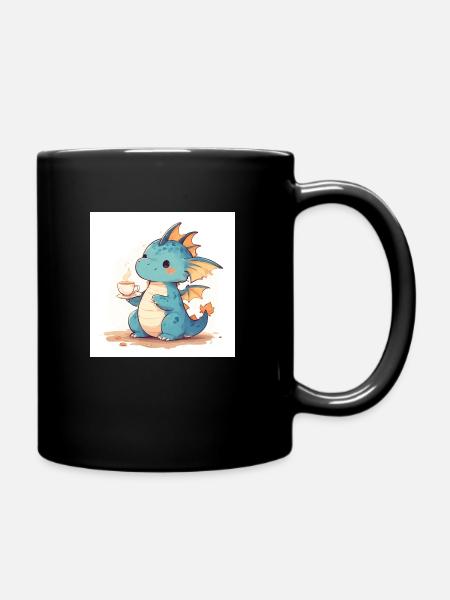 Dragon mignon et tasse de thé - Mug uni - noir