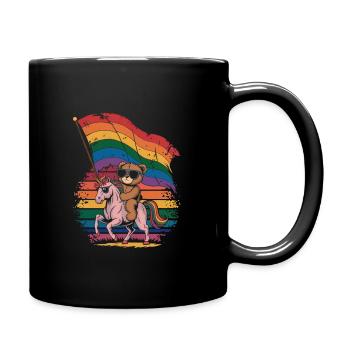 Teddy Bear Rides Unicorn LGBTQ Rainbow Flag - Full Colour Mug - black - Right
