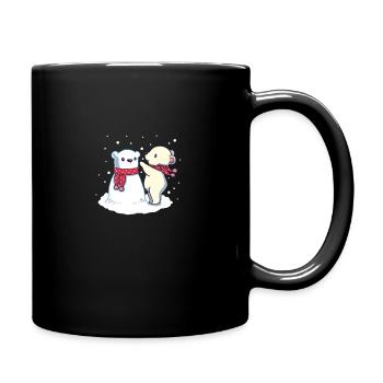 Animal mignon ours polaire avec cadeau de bonhomme de neige - Mug uni - noir - Droite