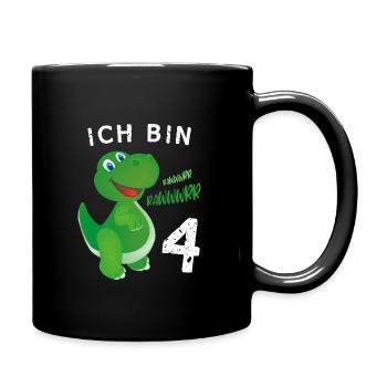 Ich bin 4 Jahre alt Dino Geburtstagsgeschenk - Tasse einfarbig - Schwarz - Rechts
