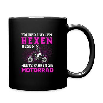 Hexen Motorräder Besen Spinnen Humor Spruch - Tasse einfarbig - Schwarz - Rechts
