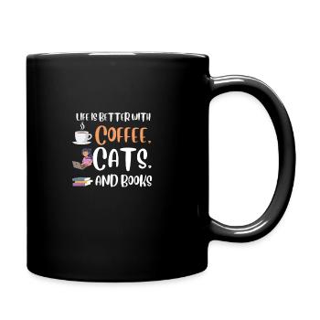 Life is better with a Coffee Cats and Books Cat - Full Colour Mug - black - Right