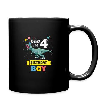 Kids 4 Year Old 4th Birthday Boy T Rex Dinosaur - Full Colour Mug - black - Right