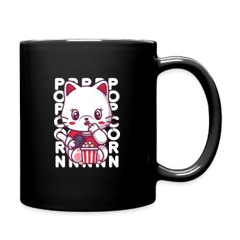 Cat Eating Popcorn - Full Colour Mug - black - Right