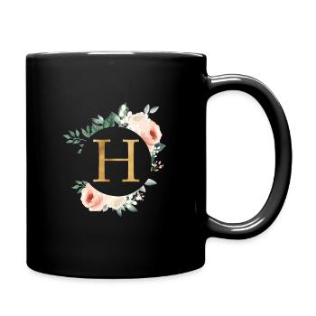 H Monogram Green, Pastel, Wreath - Full Colour Mug - black - Right