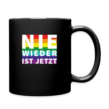 Nie wieder Schriftzug Pride Weisser Text - Tasse einfarbig - Schwarz - Rechts