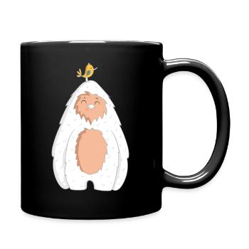Yeti mit Vogel - Tasse einfarbig - Schwarz - Rechts