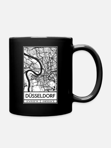 Düsseldorf – City Stadtplan Map Karte (weiß) - Tasse einfarbig - Schwarz