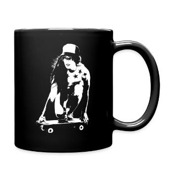 Skater Girl rolling Street Art - Tasse einfarbig - Schwarz - Rechts