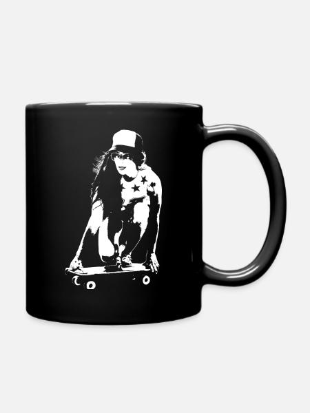 Skater Girl rolling Street Art - Full Colour Mug - black