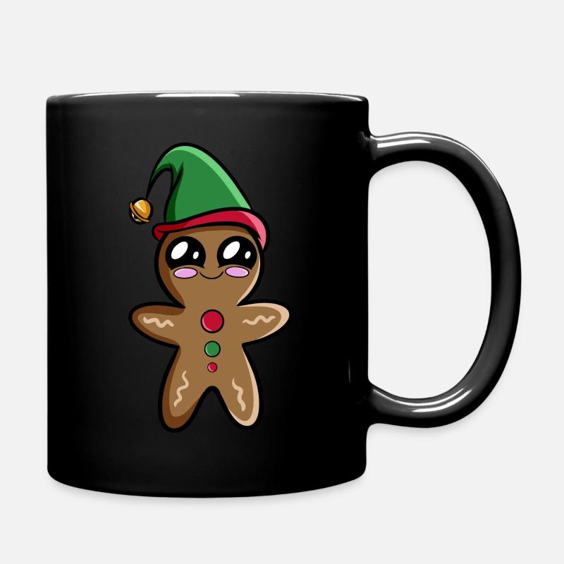 Gingerbread Man Kawaii - Full Colour Mug - black