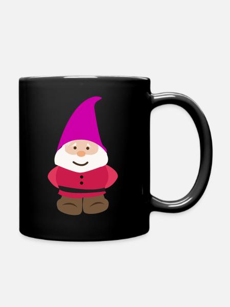 Zwergen Freunde - Zwerg mit lila Zwergenmütze - Tasse einfarbig - Schwarz