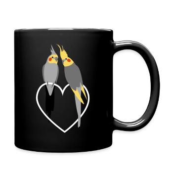 Nymphensittich Liebespaar auf Herz - Tasse einfarbig - Schwarz - Rechts