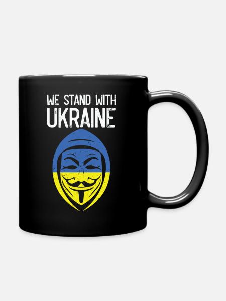 We Stand With Ukraine Anonymous - Full Colour Mug - black