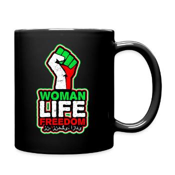 Woman Life Freedom | With fist and in Iran colors - Full Colour Mug - black - Right