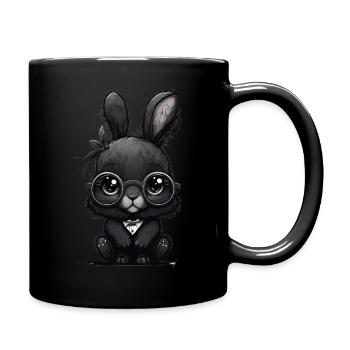 Cute cute black rabbit with glasses - Full Colour Mug - black - Right