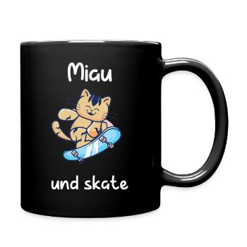 Katze auf Skateboard skateborden (Miau und Skate) - Tasse einfarbig - Schwarz - Rechts