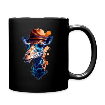 Colorful vector giraffe wears glasses and hat - Full Colour Mug - black - Right