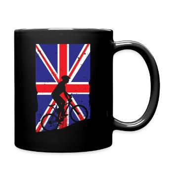 UK mountain biking on distressed UK flag - Full Colour Mug - black - Right
