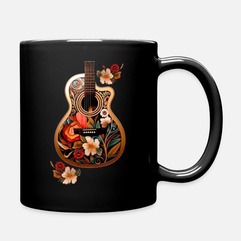 Schöne Gitarre mit Blumenmuster - Tasse einfarbig - Schwarz
