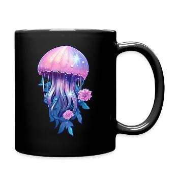 Jellyfish with flowers - Full Colour Mug - black - Right