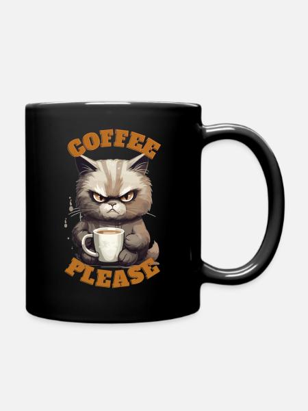 Coffee Please Cat - Tasse einfarbig - Schwarz