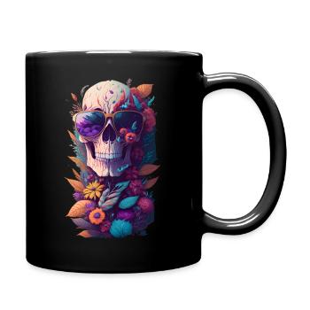 Crâne avec des fleurs - Mug uni - noir - Droite