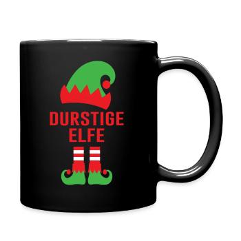 Bier Party Weihnachten Humor Durstige Elfe - Tasse einfarbig - Schwarz - Rechts