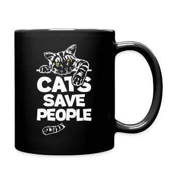 Cats Save People - Tasse einfarbig - Schwarz - Rechts