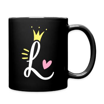 Buchstabe L Anfangsbuchstabe Krone - Tasse einfarbig - Schwarz - Rechts
