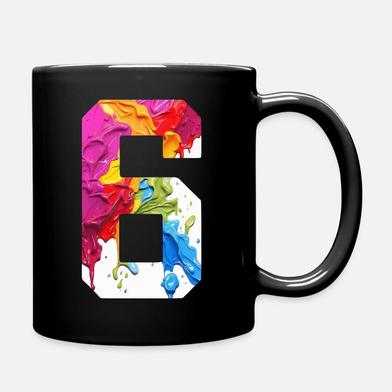 FARBIG NUMMER 6 BUNT 6. GEBURTSTAG - Tasse einfarbig - Schwarz